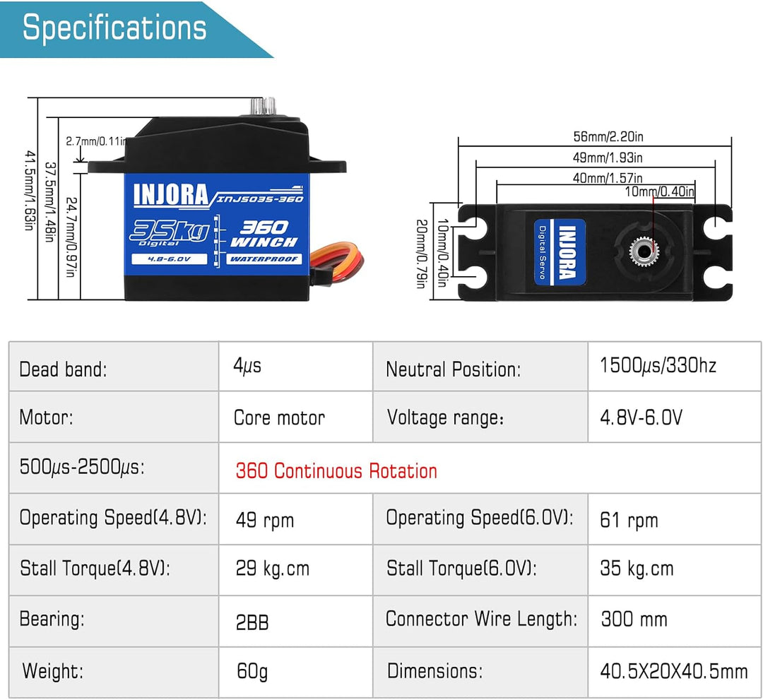 INJORA 35KG Digital Servo wasserdichte 360° Rotation 25T Servo Winde Spule für SCX10 PRO RC Raupe Au