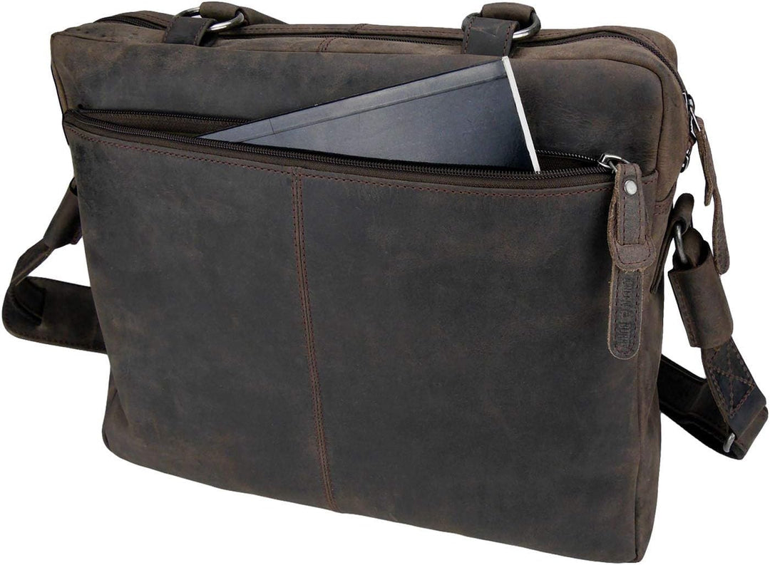Greenburry Premium umhängetasche Herren - Aktentasche aus Echtem Leder - Mit extra vielen Fächern -