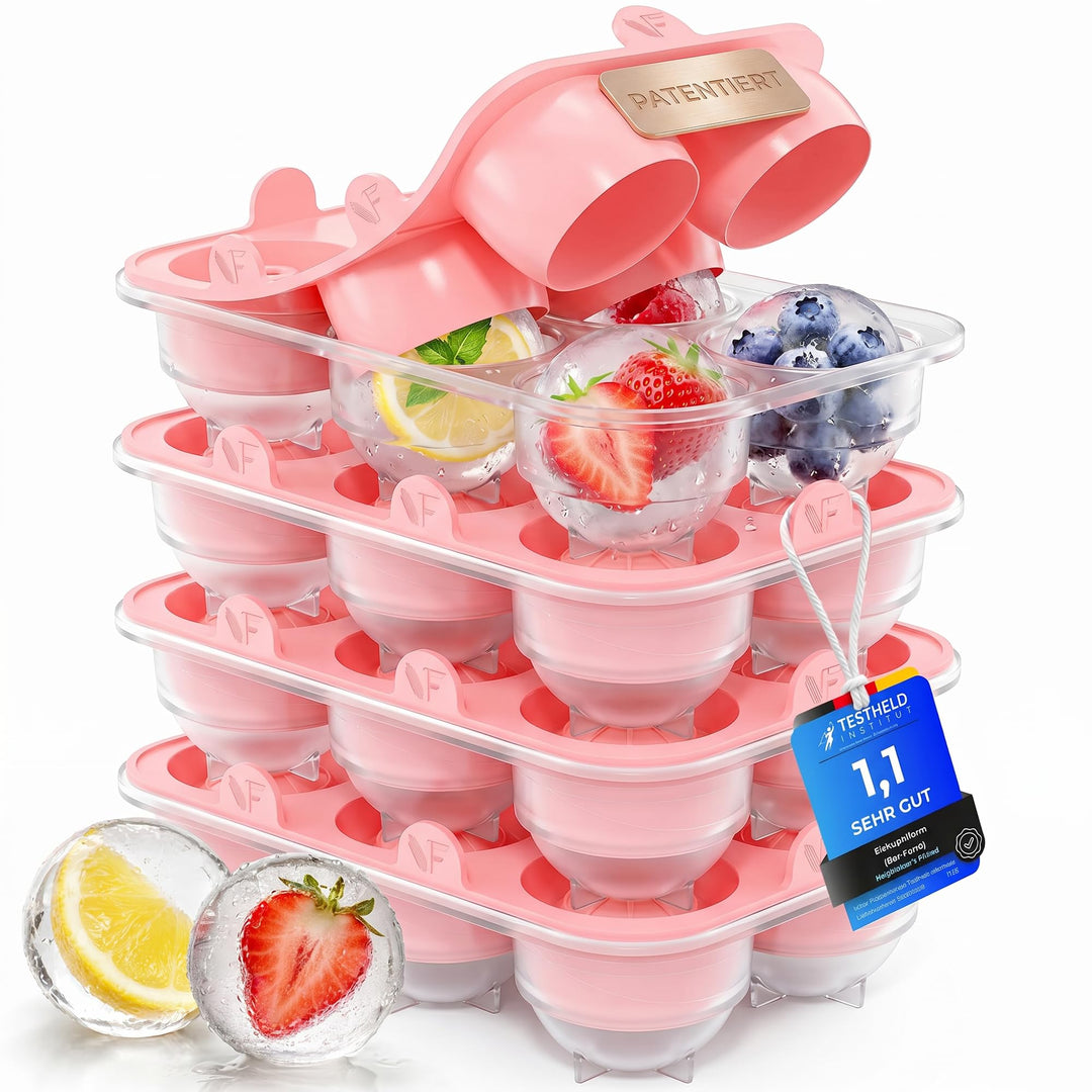 Neighbour’s Friend® Rosa Eiskugelform XL 4er Set – Stylische patentierte Eiswürfelform für Cocktails