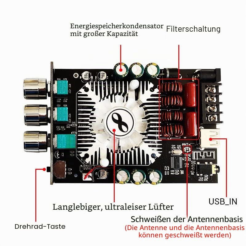 WANGCL 2 * 160W TDA7498E Leistungs-Subwoofer Stereo-Verstärker-Platine Bluetooth-kompatibel 2.0 K Kl