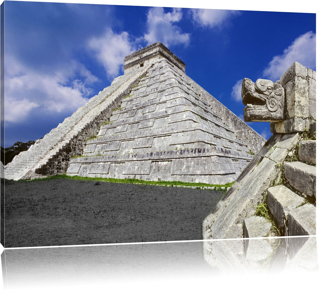 Maya Tempel in Mexiko schwarz/weiss Format: 100x70 auf Leinwand, XXL riesige Bilder fertig gerahmt m