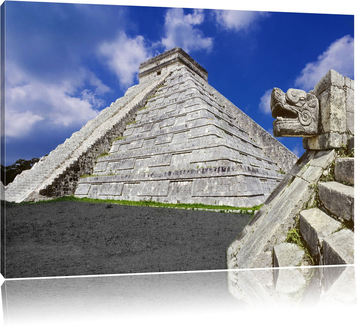 Maya Tempel in Mexiko schwarz/weiss Format: 100x70 auf Leinwand, XXL riesige Bilder fertig gerahmt m