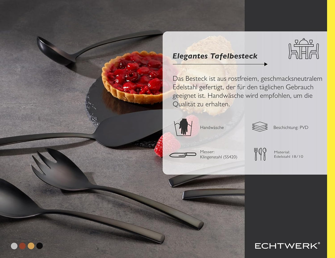 Echtwerk Tafelbesteck "Avelino", PVD schwarz mattiert, 68-teilig, für 12 Personen, Edelstahl 18/10,