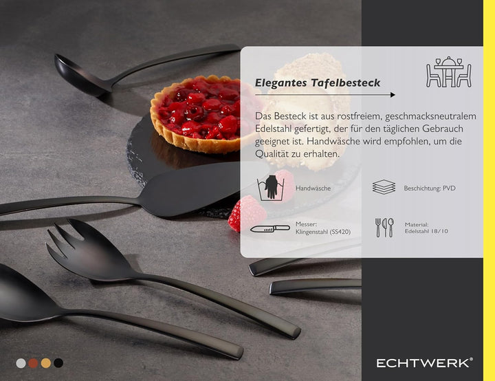Echtwerk Tafelbesteck "Avelino", PVD schwarz mattiert, 68-teilig, für 12 Personen, Edelstahl 18/10,