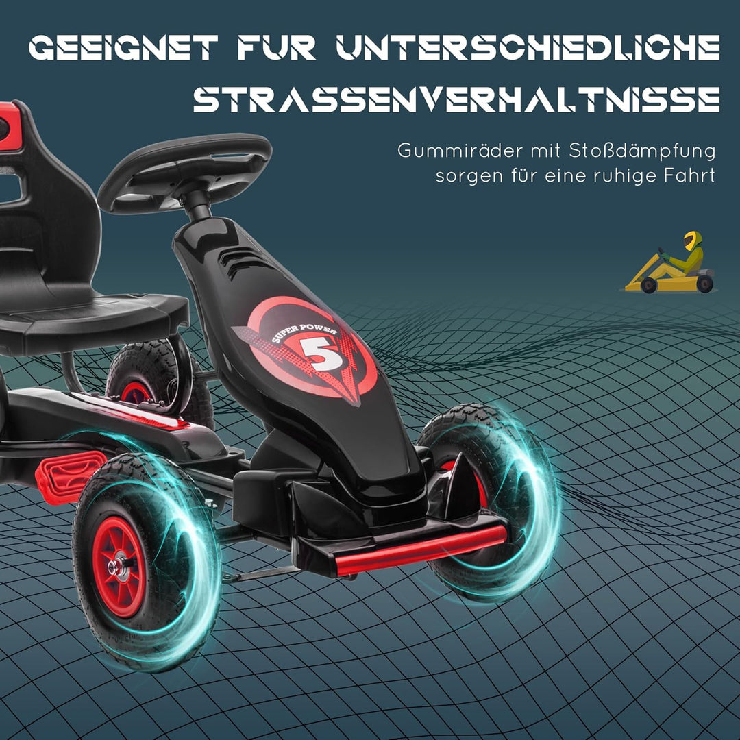 HOMCOM Gokart, Kinderfahrzeug mit 3-stufigen verstellbarem Sitz, Tretfahrzeug mit Gummireifen, Pedal