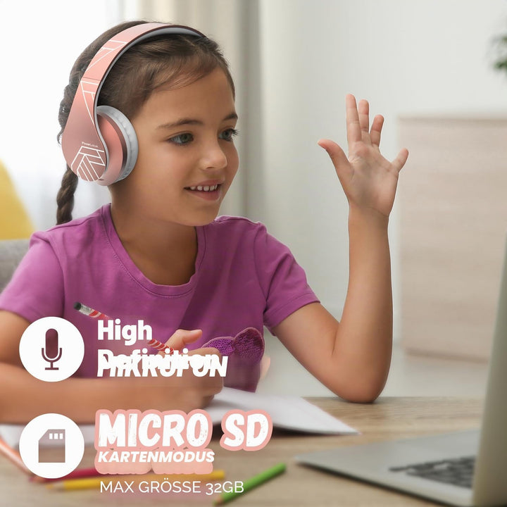 Kinder Kopfhörer, PowerLocus KinderKopfhörer Bluetooth mit 85dB Lautstärkebegrenzung, Faltbar mit Tr