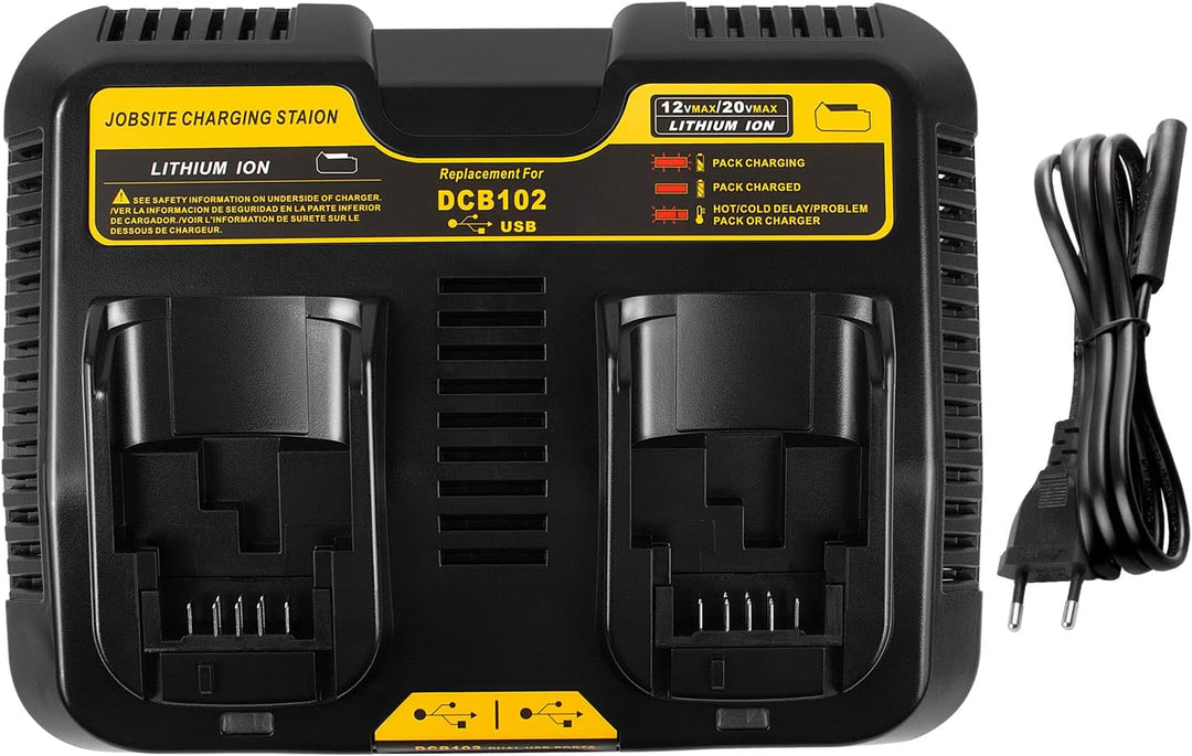 ASUNCELL Dual Port Akku Ladegerät Kompatibel mit Dewalt DCB115 18V XR, 3.0A 12V-20V MAX Li-Ion Schne