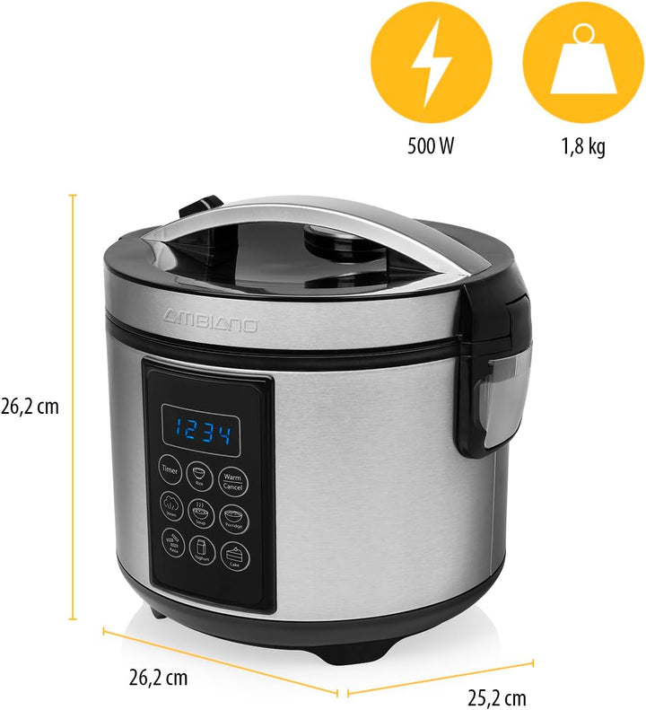 Tristar RK-6132 Digitaler Edelstahl Reis- und Multikocher, 1,5 Liter Kapazität, 500 Watt Leistung, W