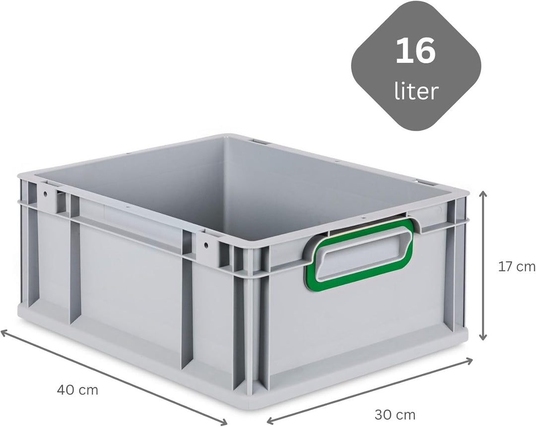 SuperSparSet 10x Eurobox NextGen Color | HxBxT 17x30x40cm | 16 Liter | Griffe grün geschlossen | Gla