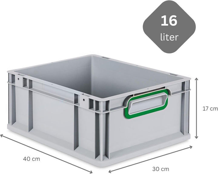 SuperSparSet 10x Eurobox NextGen Color | HxBxT 17x30x40cm | 16 Liter | Griffe grün geschlossen | Gla