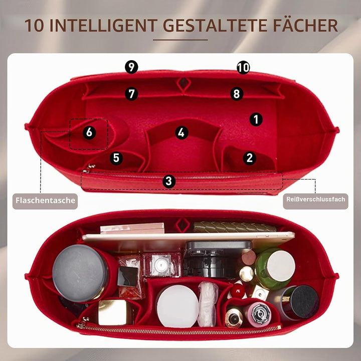 Doxo Filz-Organizer-Einsatz für Handtaschen und Bodenformer, grosse Tragetasche mit Reissverschluss,