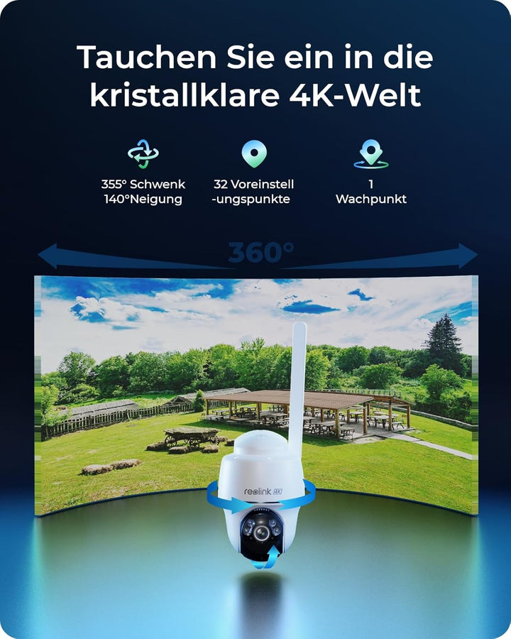 Reolink 4K 3G/4G LTE Überwachungskamera mit SIM Karte, 355°&140° PTZ Solar Kamera Outdoor mit 8MP Fa