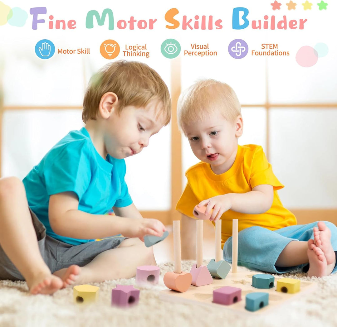 Montessori Spielzeug ab 3 4 5 Jahre, Holzspielzeug Steckspiel Fädelspiel Bausteine Sortierspiel, Hol