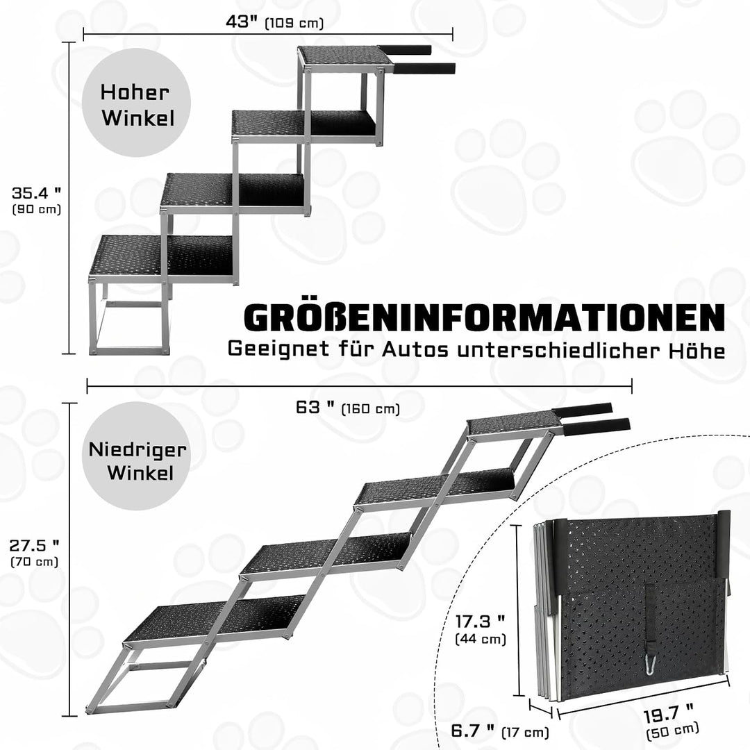 Storystore Hundetreppe Auto, 4 Stufen Extra Breit Hunderampe Auto klappbar mit Rutschfester Oberfläc