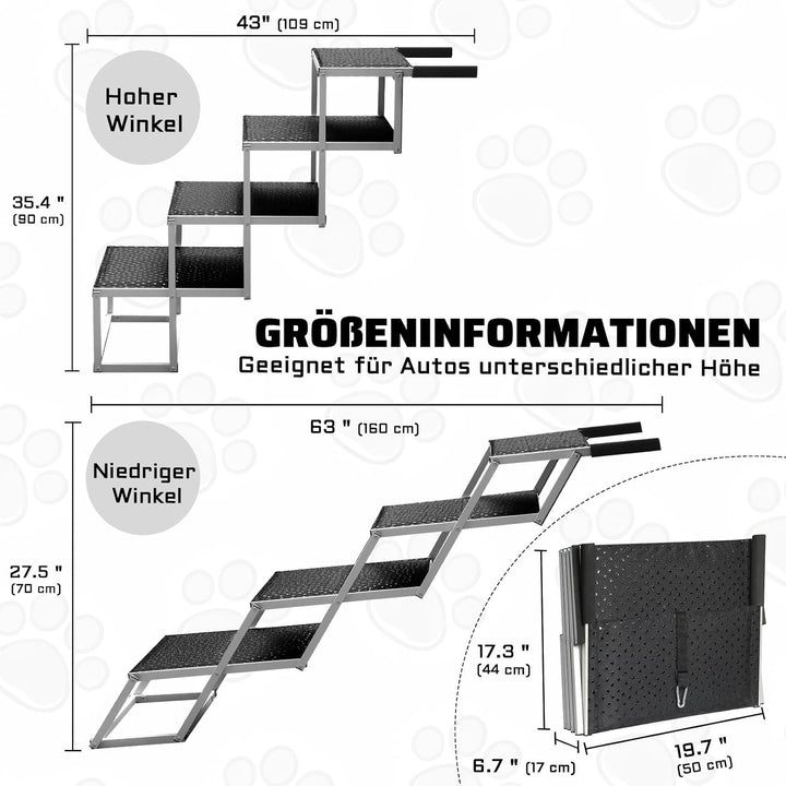 Storystore Hundetreppe Auto, 4 Stufen Extra Breit Hunderampe Auto klappbar mit Rutschfester Oberfläc