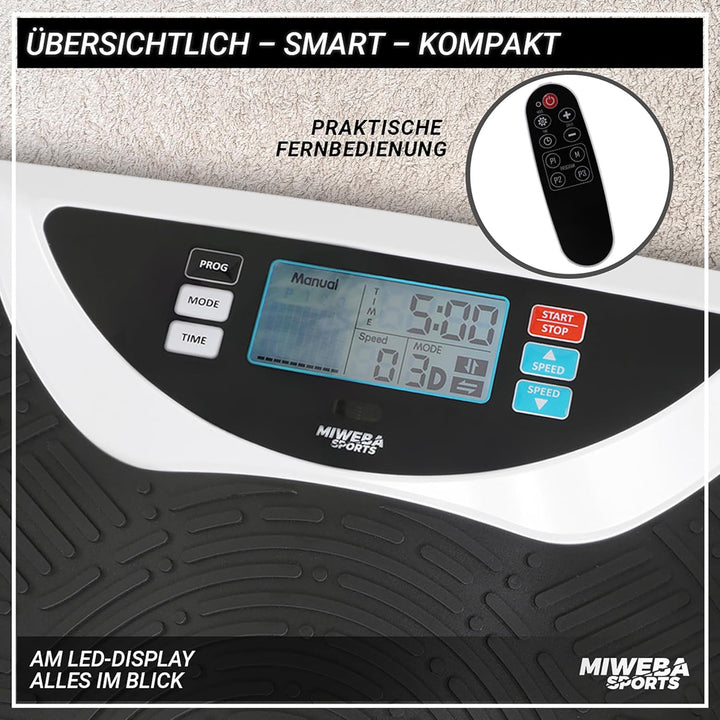 Miweba Sports Fitness 4D Wave Vibrationsplatte MV300 | 3 Jahre Garantie - 800 Watt - Armband Fernbed