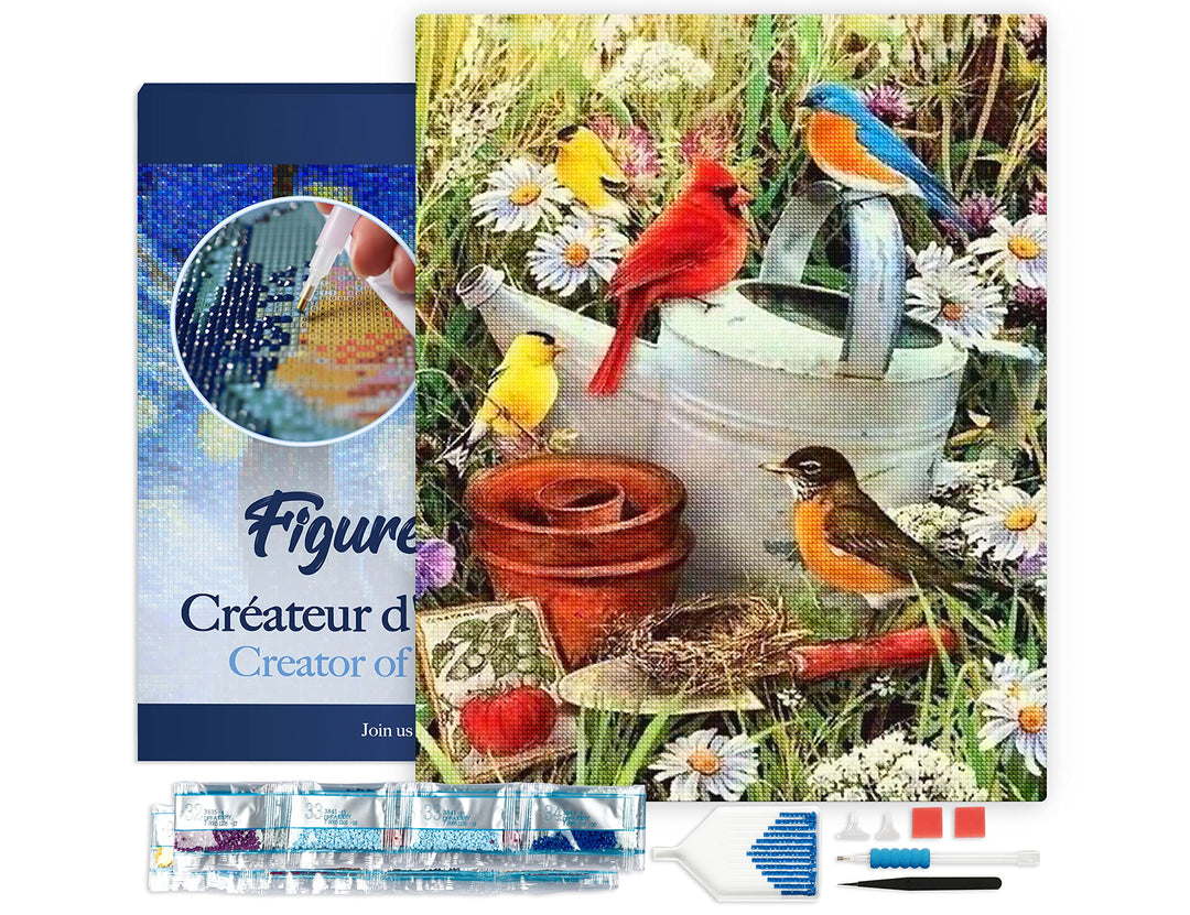 Figured'Art Diamond Painting Erwachsene 40x50cm Mit Rahmen Ganze Leinwand gespannt Vögel im Garten 5
