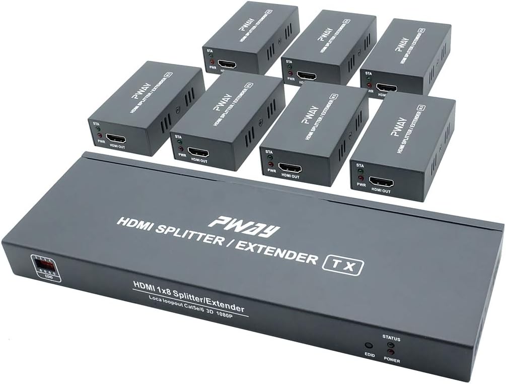 PW-HT226P7（POC） 1X7 Port HDMI Extender Splitter Verteiler Ultra HD 1080P Ohne Verzögerung 165ft(50m)