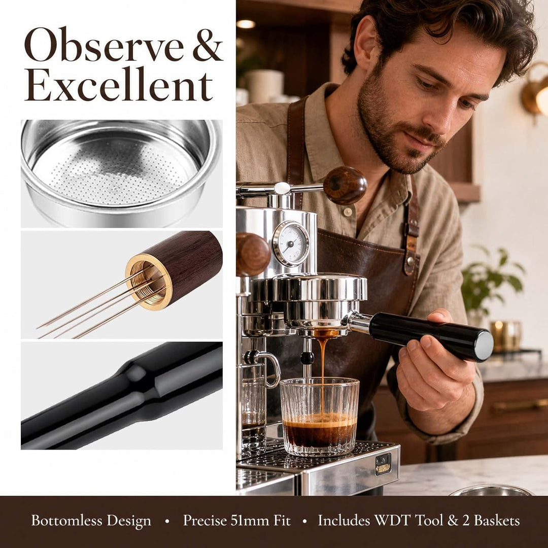 Siebträger Ohne Boden 51mm 3 Nasen Kompatibel mit DeLonghi Dedica EC680 EC685 EC885, 2x Edelstahl Si
