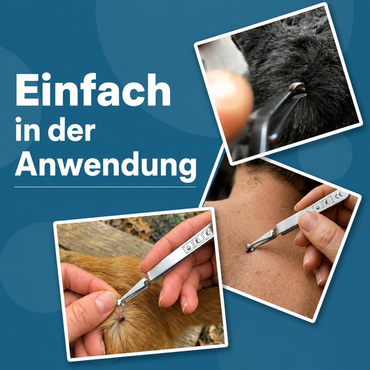 REMOS Zeckenzange/Zeckenpinzette aus rostfreiem Edelstahl löffelförmig mit Kreuzgriff für Tiere