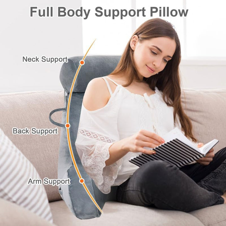 Lesekissen für Bett, Bettauflage Kissen mit Abnehmbarer Nackenrolle &amp; höherem Stützarm zum Sitzen in