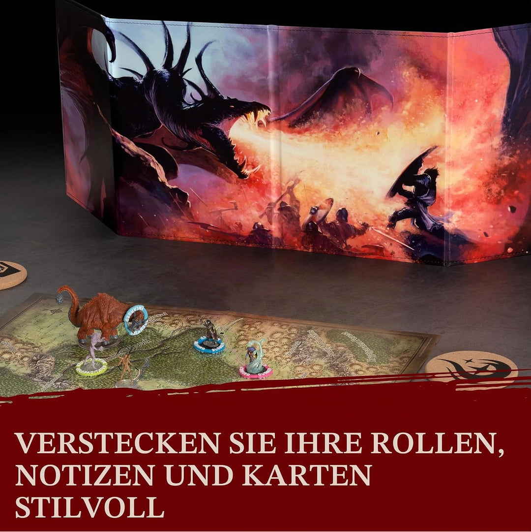 DND DM Screen 5e – D&amp;D Spielleiterschirm zum Verbergen deiner Würfel, Karten und Bücher - Vollfarbig