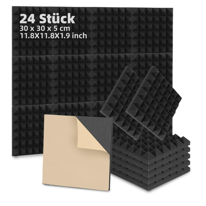 Fiqops 24 Stück Akustikschaumstoff Selbstklebend Akustikpaneele 5x30x30 cm Schalldämmung wand Echo-F