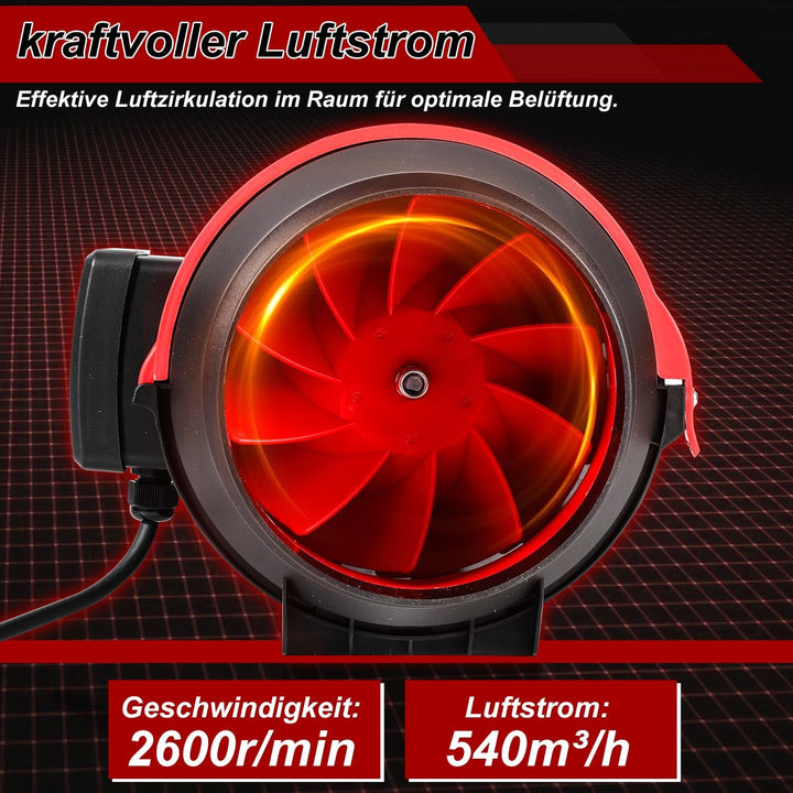 Rauchabzug Rohrventilator 150mm, Regelbar Inline-Kanalventilator, Abluftventilator mit variabler Ges