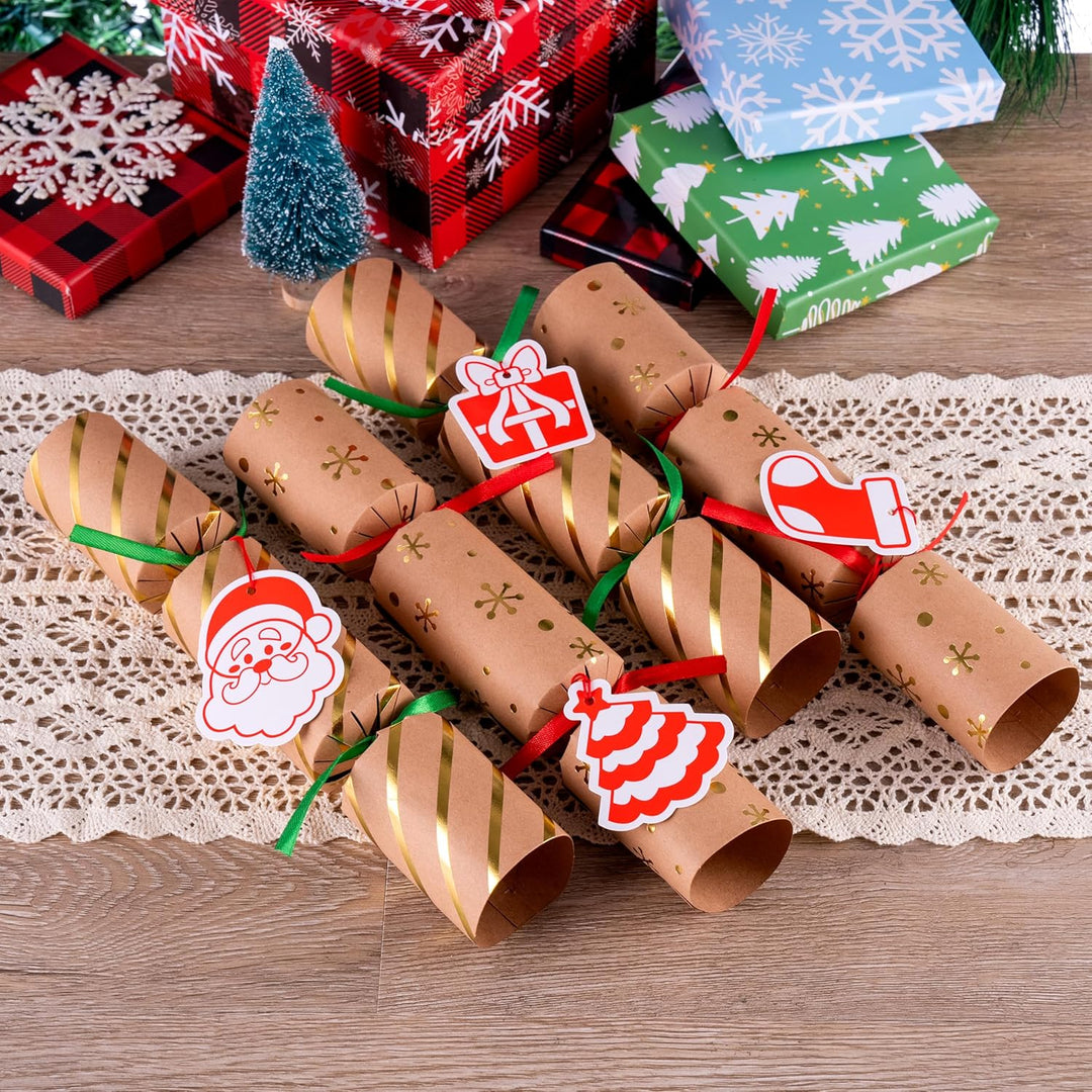 JOYIN 8 Stück 25,4 cm Knallbonbons für Weihnachten mit klassischem Design, mit Partyhut, Witz und kl