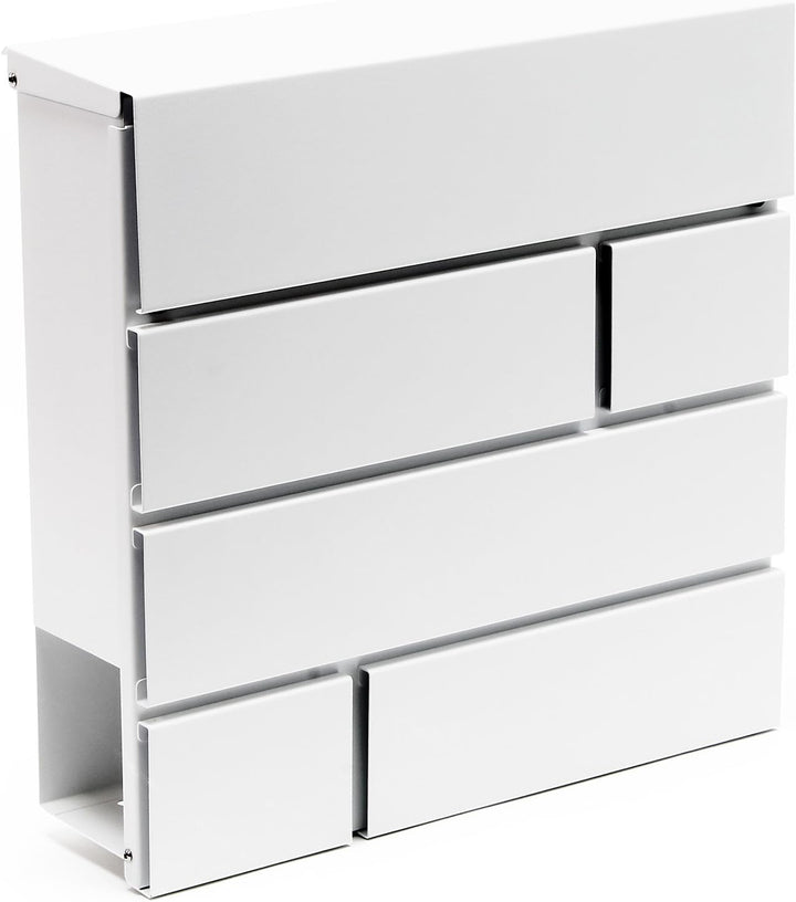 Wiltec Designer Briefkasten V15 weiss 370 x 105 x 370 mm, Wandbriefkasten mit Schloss und Zeitungsro