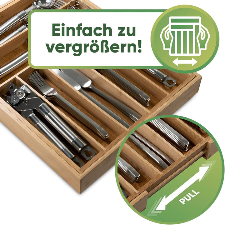 Loco Bird Besteckkasten für Schubladen aus Bambus - verstellbarer Schubladen Organizer Küche - Beste