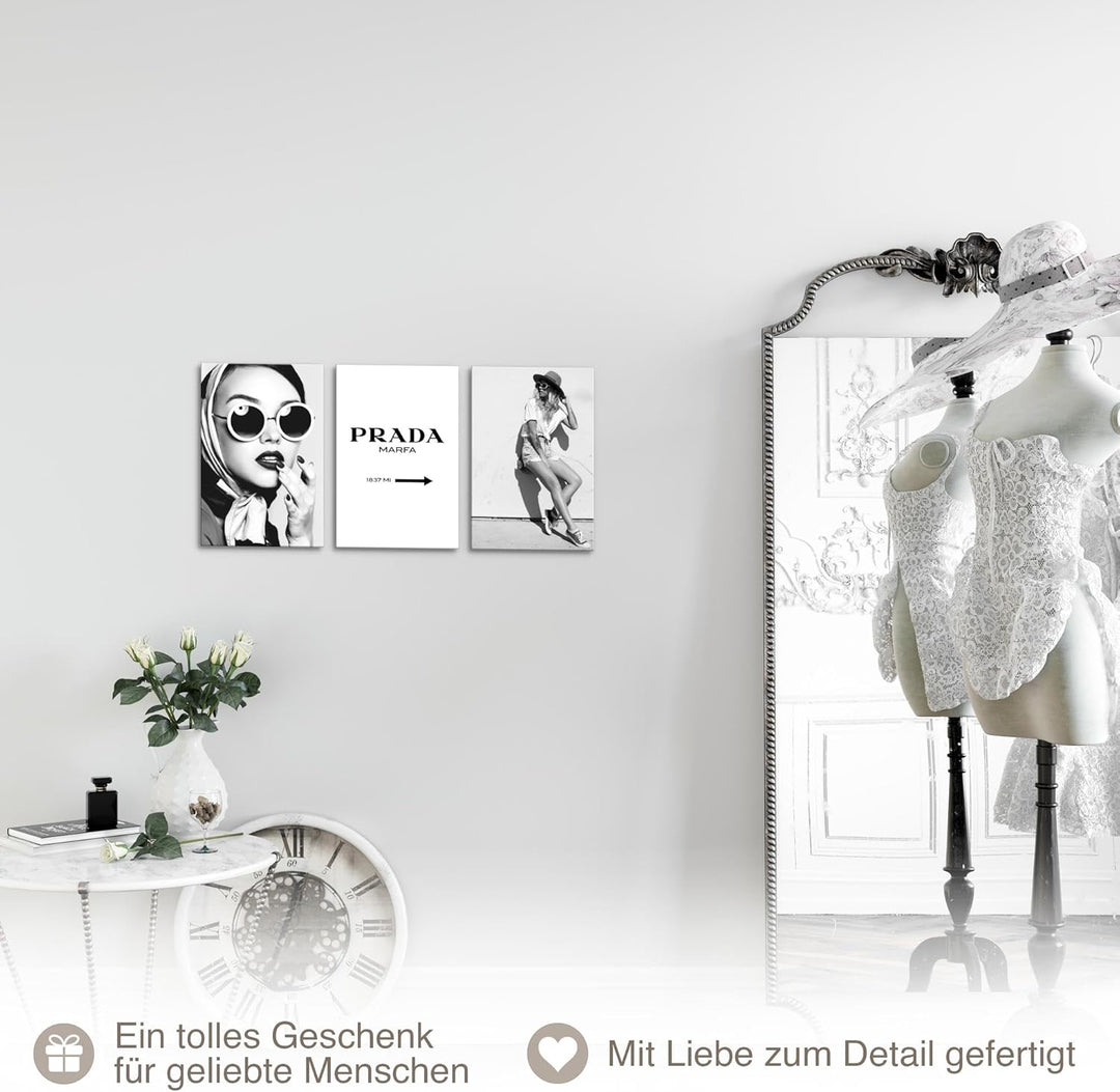 Novart Wandbilder Fashion Coco - KOMPLETT AUFHÄNGFERTIG - Wohnzimmer Mädchen Teenager Wanddeko - 3 B