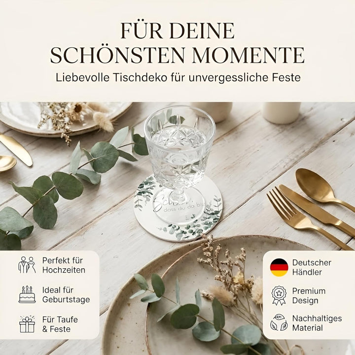 80x Bierdeckel Schön DASS du da bist - Runde Untersetzer beidseitig Bedruckt ideal als Tischdeko für
