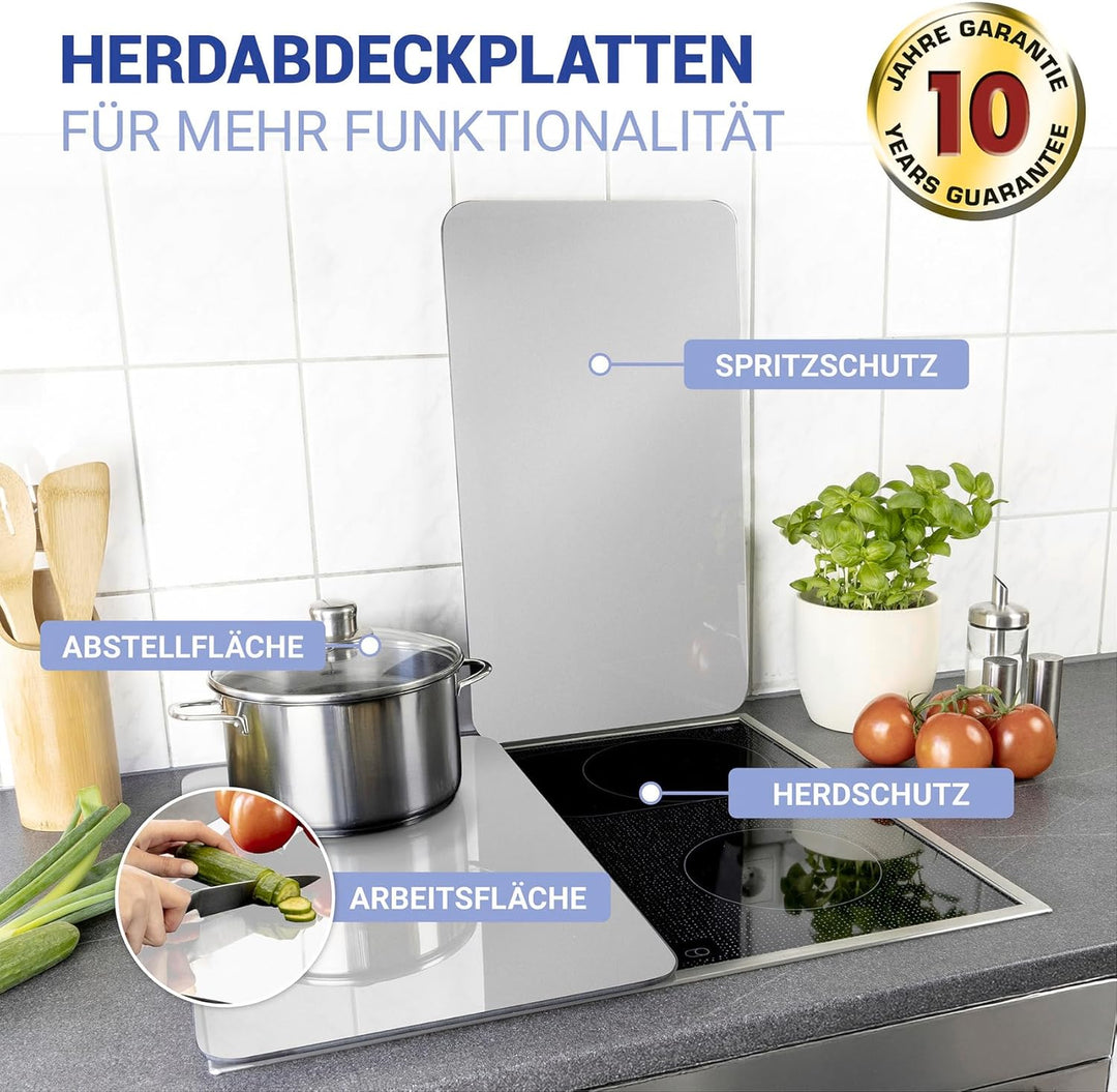 WENKO Herdabdeckplatte Universal Silber, 2er Set Herdabdeckung für alle Herdarten, Gehärtetes Glas,