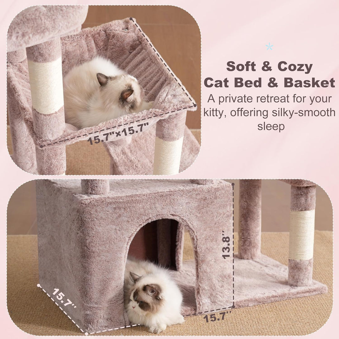 Heybly Kratzbaum 120cm - Grosser Katzenbaum für Erwachsene Katzen mit XL-Basis, Katzenwohnung mit Me