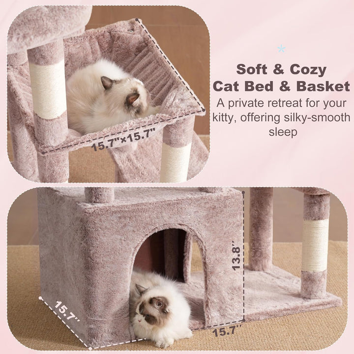 Heybly Kratzbaum 120cm - Grosser Katzenbaum für Erwachsene Katzen mit XL-Basis, Katzenwohnung mit Me
