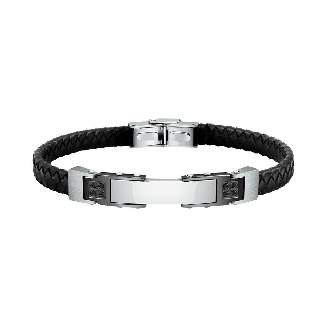 Morellato Moody Herren Armband, aus Edelstahl, Leder, Kristalle, Grau-PVD - SQH31