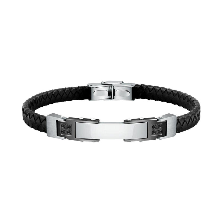 Morellato Moody Herren Armband, aus Edelstahl, Leder, Kristalle, Grau-PVD - SQH31