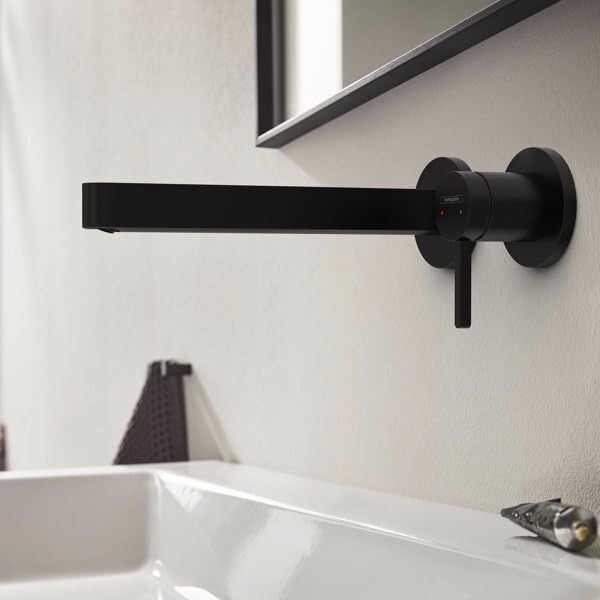 hansgrohe Waschtischarmatur Unterputz für Wandmontage Finoris, Wasserhahn Bad mit Ablaufgarnitur unv
