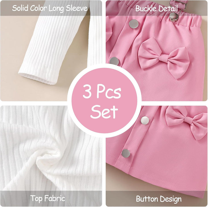 Kleinkind Baby Mädchen Röcke Sets Langarm Rüschen Gerippt Top + Bowknot/Plaid Strapsrock Overall Hos