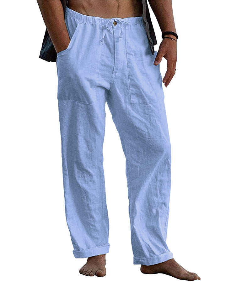 LVCBL Leinenhose Herren Sommer Herbst Lose Lässige Leinenhose mit Taschen Elastischer Bund M Hellbla