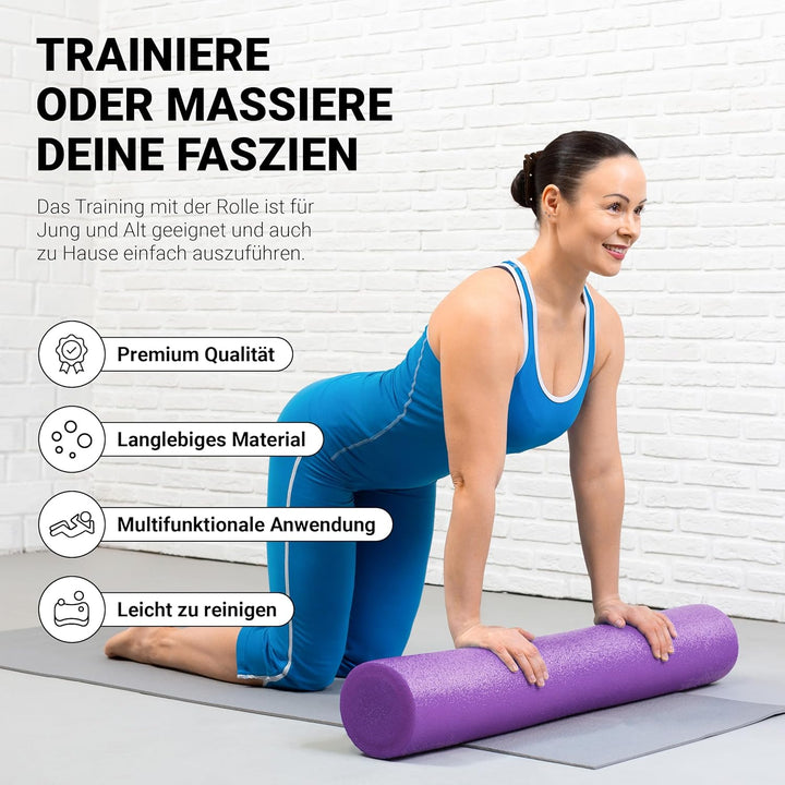 Yoga Rolle Premium | Pilates Rolle - 45 x 15 cm oder 90 x 15 cm - Faszienrolle (Violett, 45 x 15 cm)
