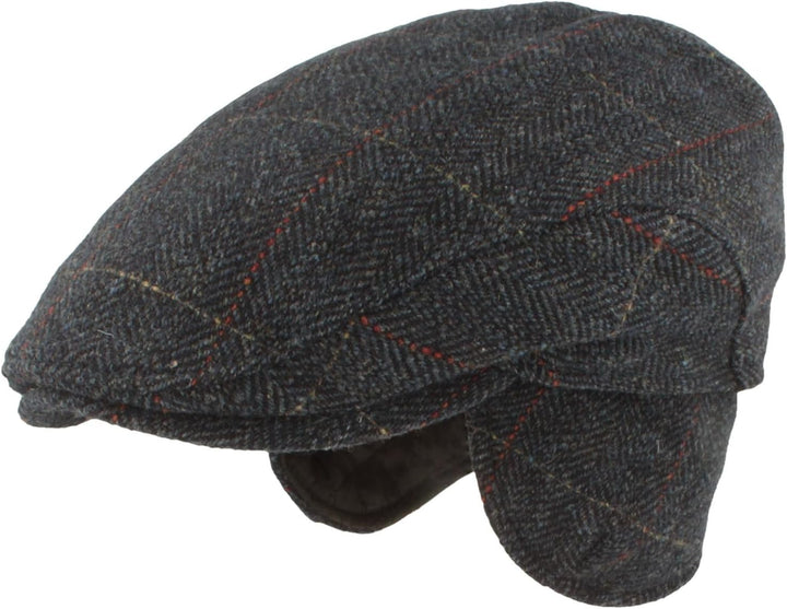 Breiter Herren Winter Schiebermütze mit Ohrenklappen Flatcap Schirmmütze 100% Wolle mit ausklappbare