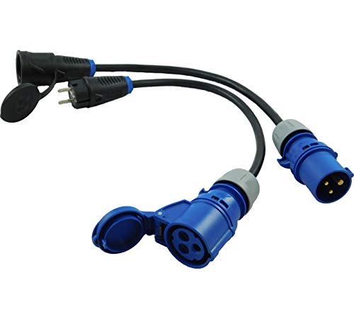 NWP Adapter SET 2-teilig 3-Pol CEE Stecker Kupplung auf Schuko Stecker Kupplung 230V 16A - 3x2,5mm²