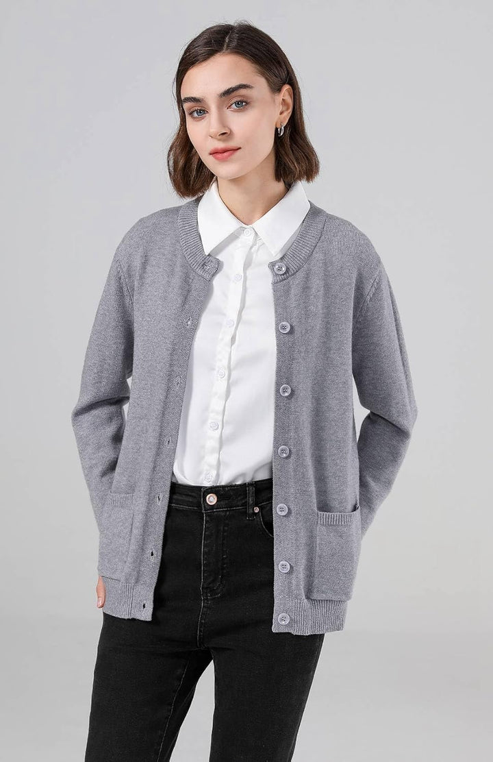 SMILING PINKER Damen Strickjacke Langarm Cardigan Warm Rundhals Strickweste Jacke mit Knopfleiste un