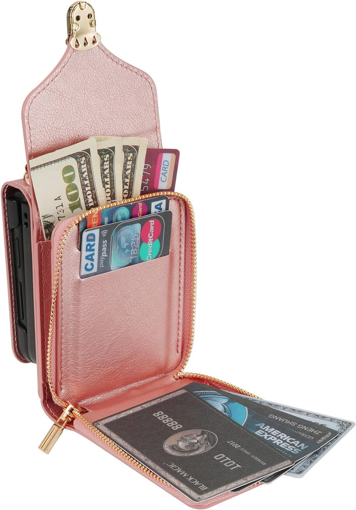 UDBKKDX Brieftasche Handyhülle für Samsung Galaxy Z Flip 5, Schnalle Frauen Mattes Leder hülle mit B