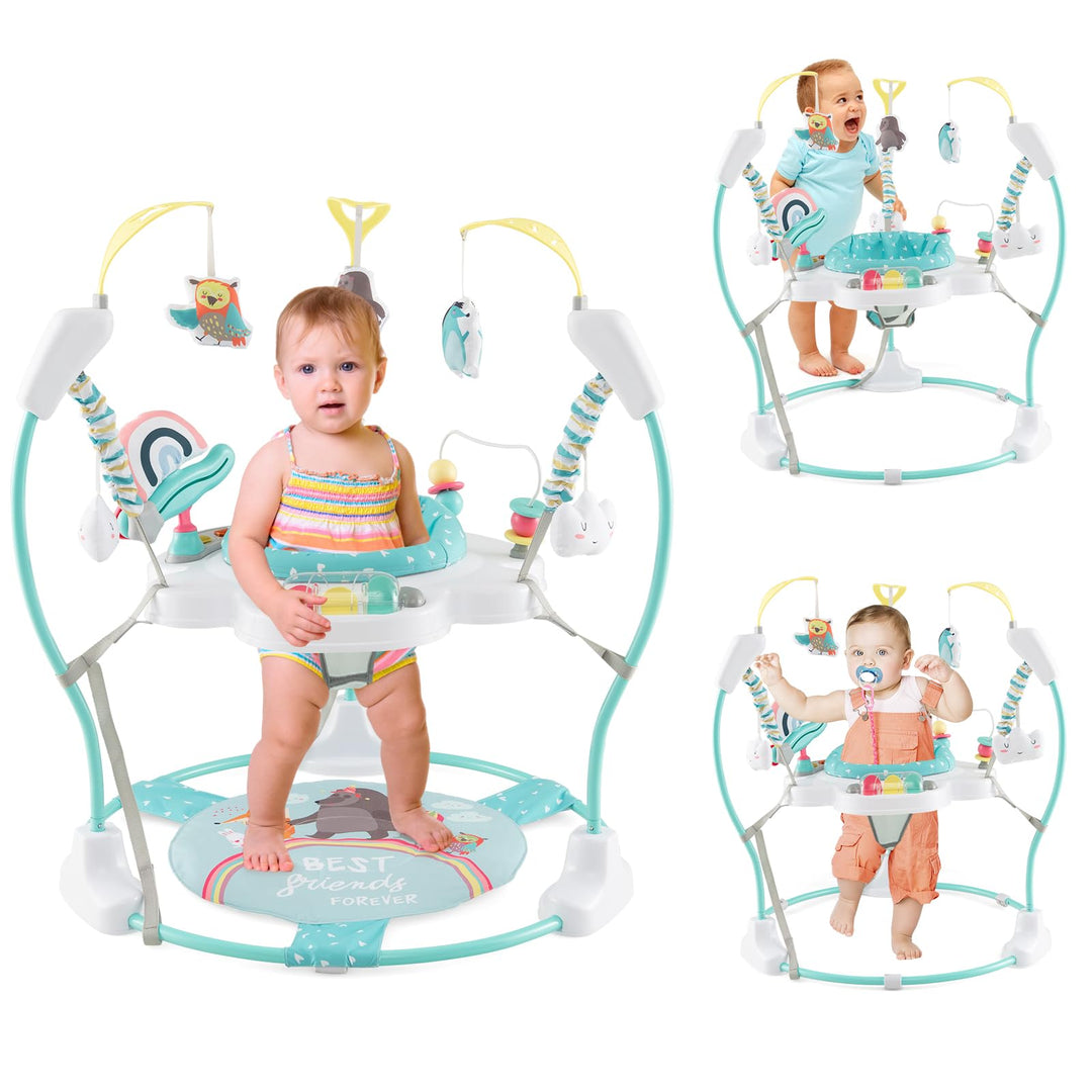 GOPLUS 3 in 1 Baby Jumperoo, Spring- und Spielcenter mit 360° drehbare Sitz, Spielzeug & Musiktablet