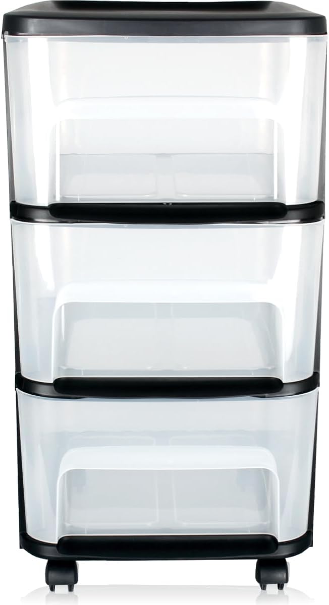 Schubladenschrank mit Rollen 3 transparenten Schubladen Rollcontainer aus Kunststoff Rollwagen Rolls
