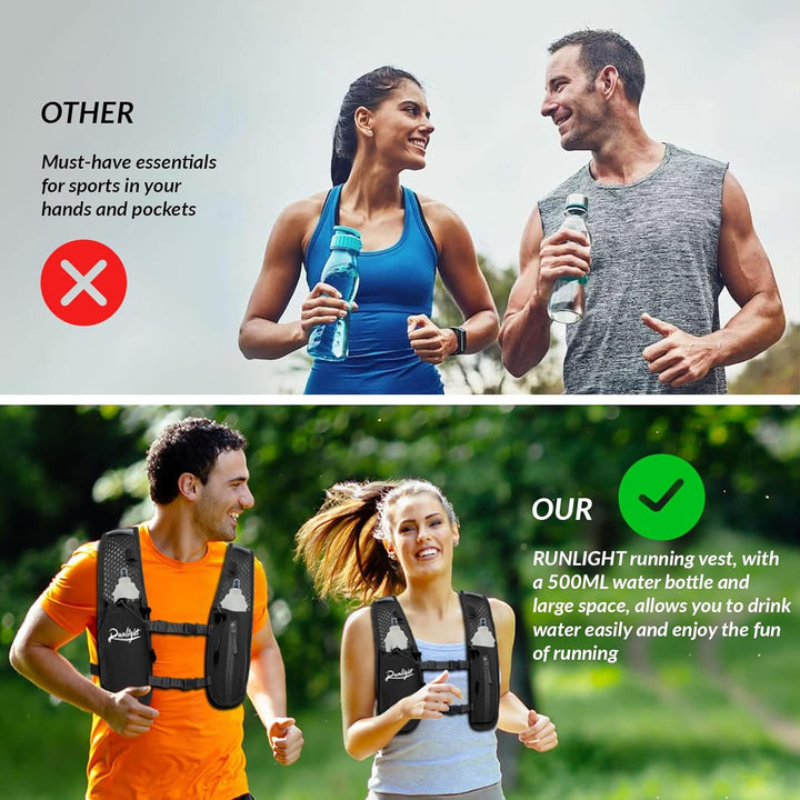 Laufweste, Leichter Wasserrucksack mit 500 ml Soft Flask, Lauf-Trinkwesten-Rucksack für Männer und F