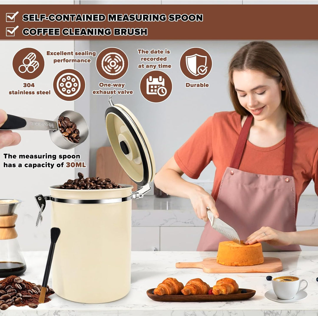 NCTNCX Kaffeedose Luftdicht Behälter Kaffeebohnen Aufbewahrung 2,8 L aus Edelstahl Kaffeebehälter mi